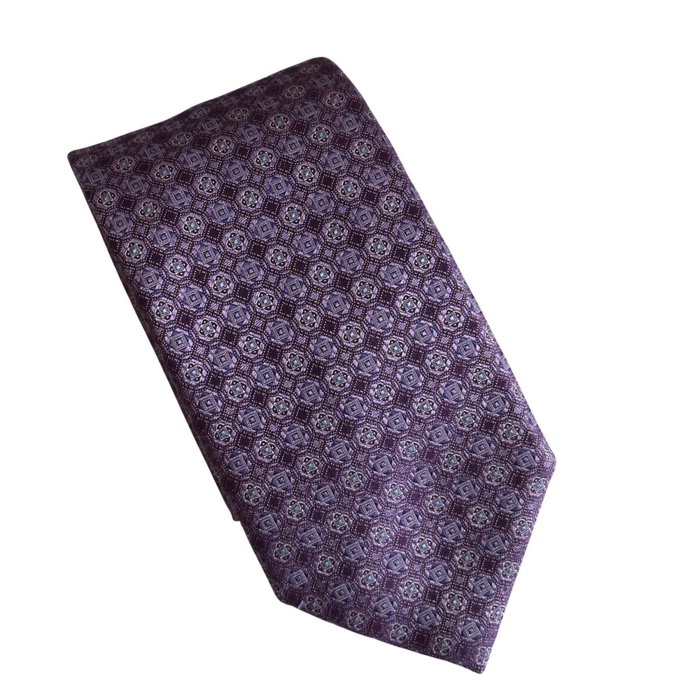 316 | Canali Silk Tie Purple Geometric Medallion Made In Italy Luxury Mens